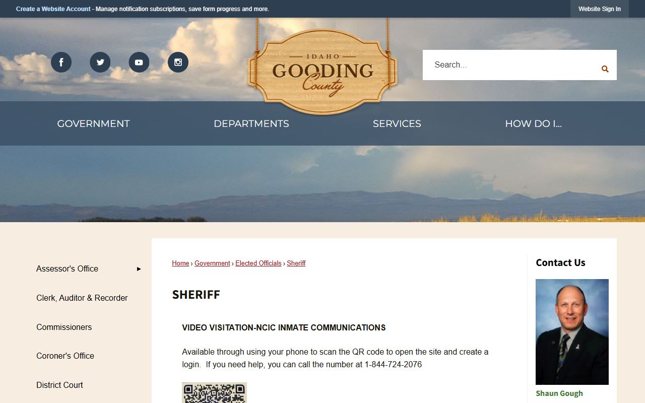 Gooding County Jail inmate visitation and commissary information