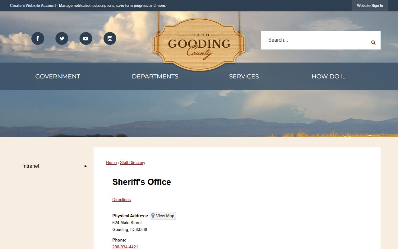 Gooding County inmate records sheriff directory contact information
