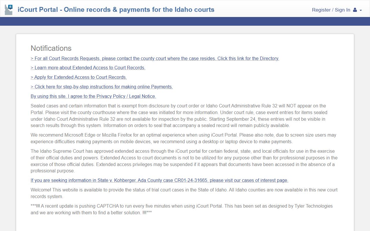 Gooding County court records after arrest iCourt portal search options